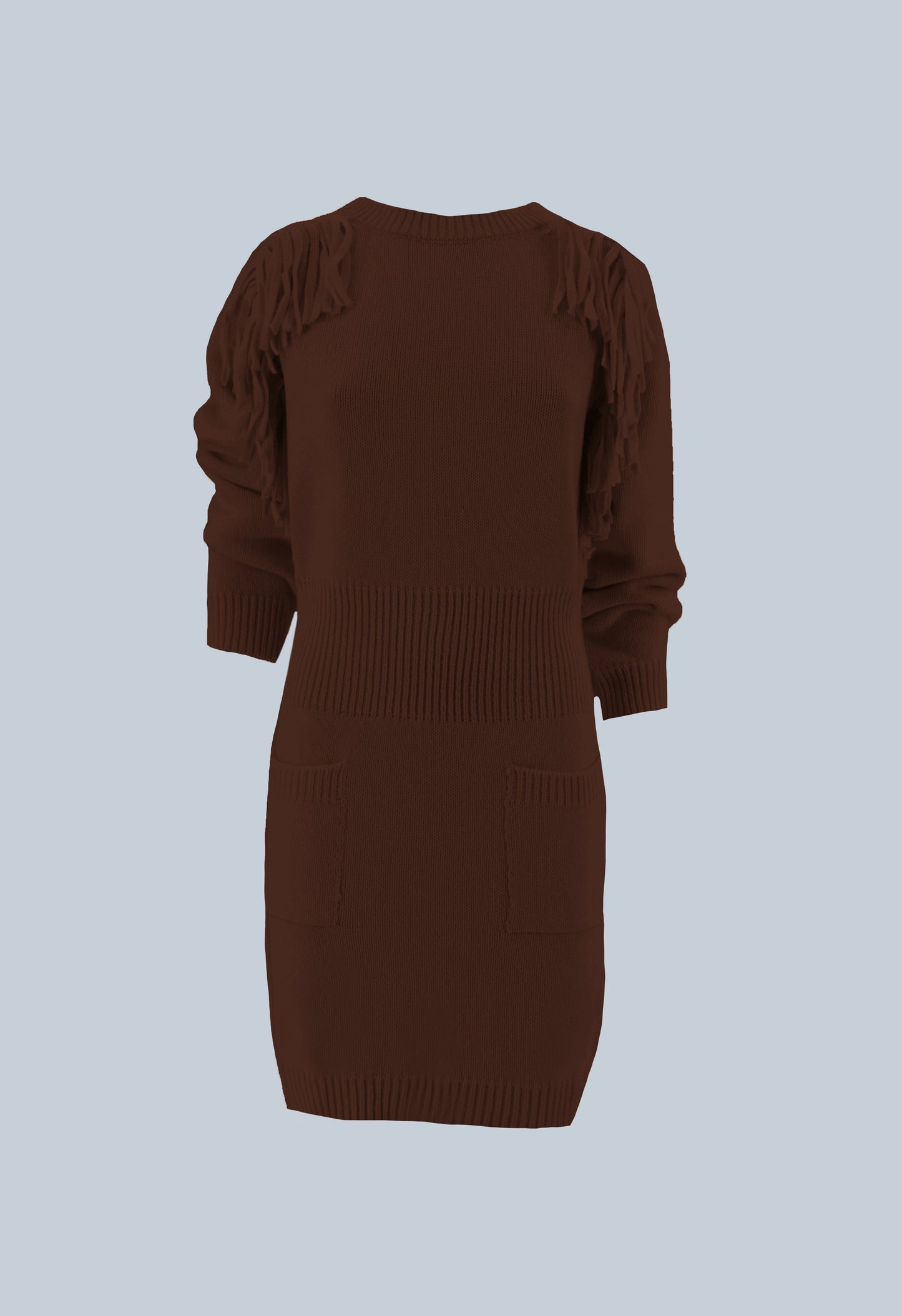 RESPON 短款长袖带口袋加流苏连衣裙