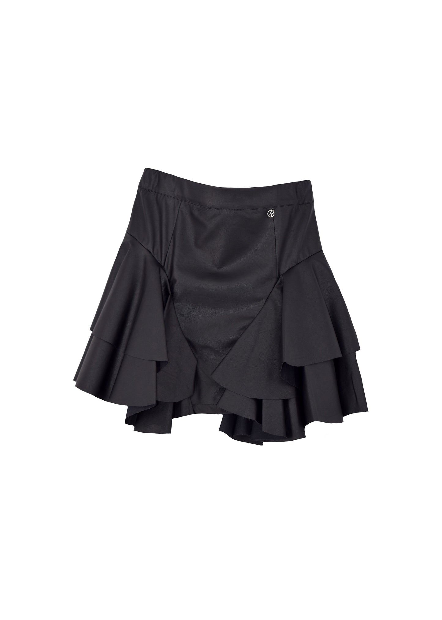 人造皮革荷叶边 RORO 短裙