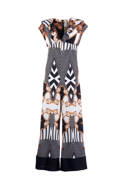 连衣裤 CANADA 半袖 V 领翻盖带围巾图案宫廷荷叶边