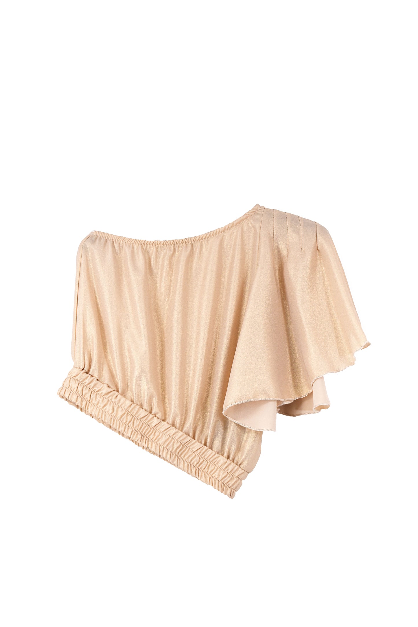 YFA 涂层乔其纱单肩荷叶边短款衬衫