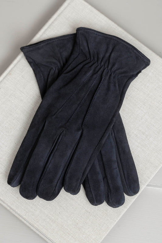 蓝色羊绒衬里绒面革手套 - 意大利制造