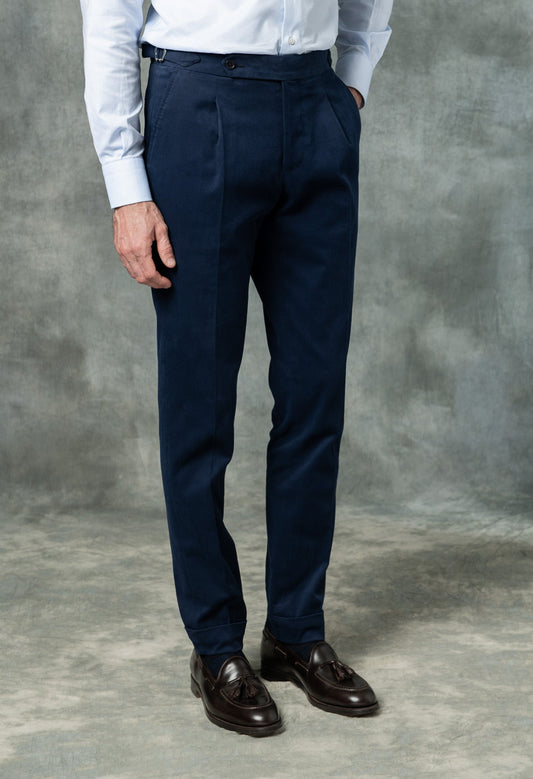 蓝色棉质 Biella 长裤 - 意大利制造