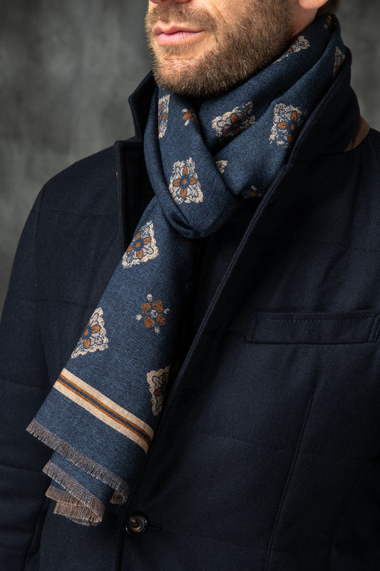 蓝色花式围巾 - 意大利制造