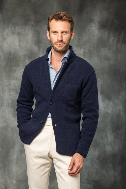 蓝色针织夹克 – 羊毛和羊绒 – 意大利制造