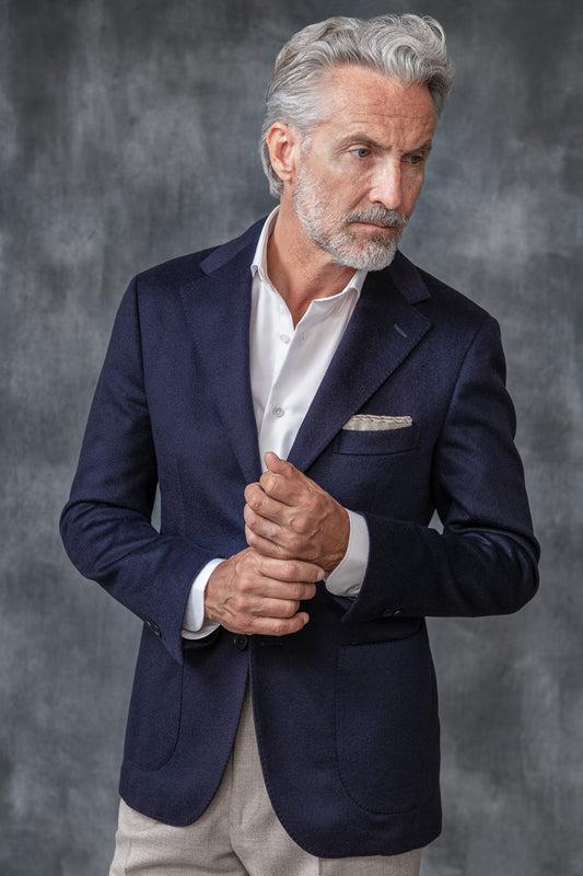 蓝色羊绒西装外套 - 意大利制造