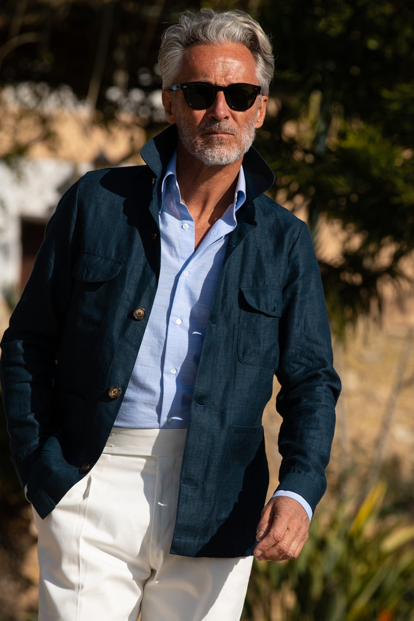 浅蓝色竹节纽扣衬衫“Sartoriale 系列”- 意大利制造