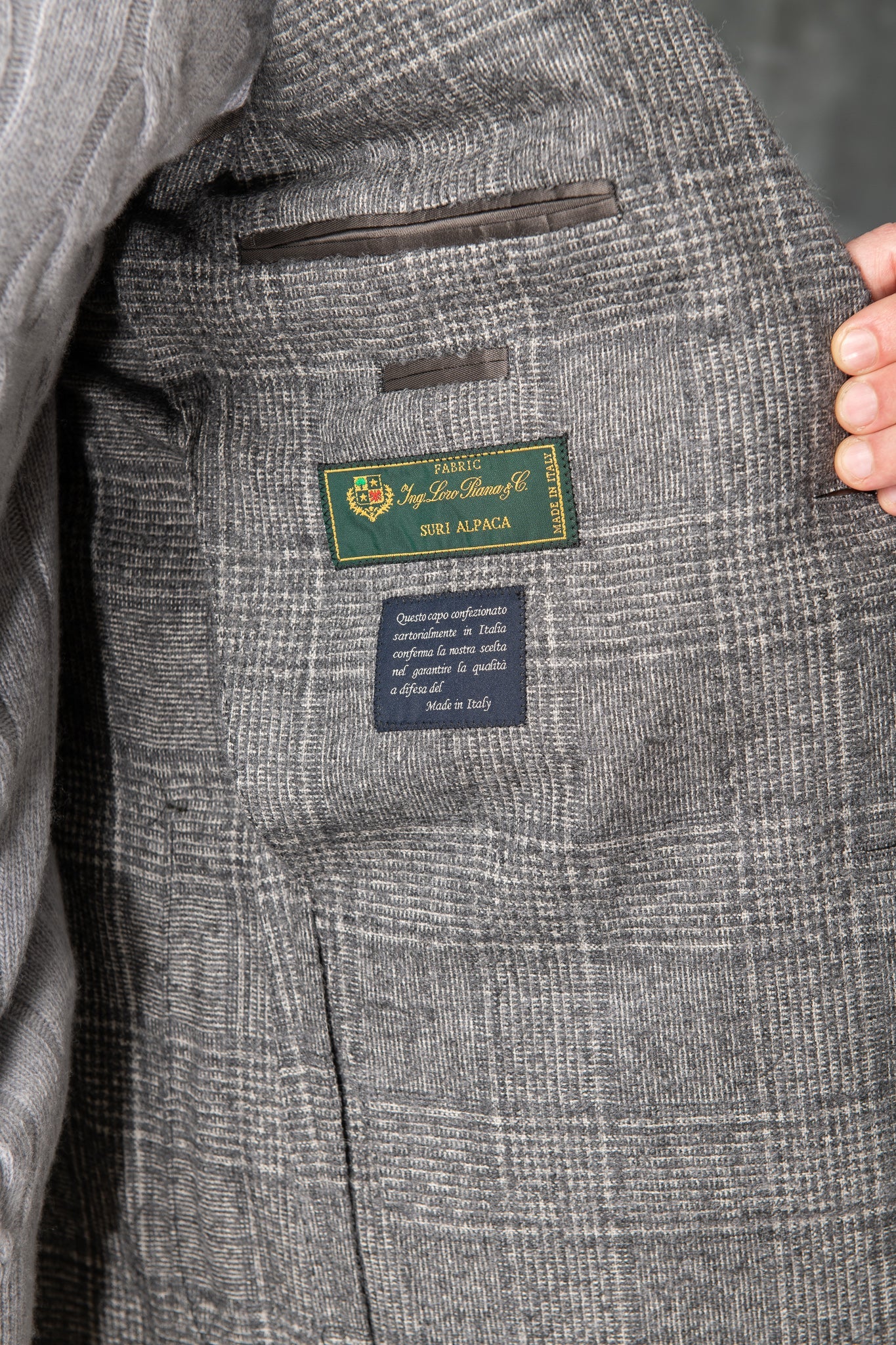 Loro Piana 羊驼毛灰色威尔士亲王格夹克 - 意大利制造
