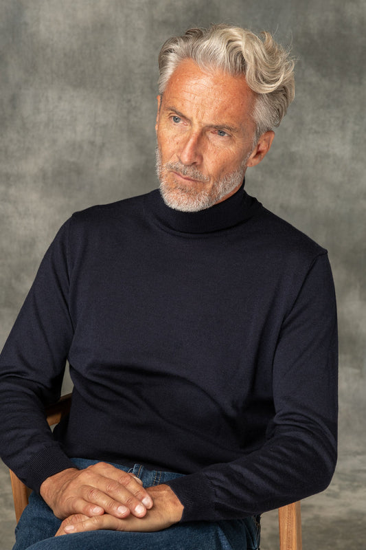 蓝色美利奴羊毛高领毛衣 – 意大利制造