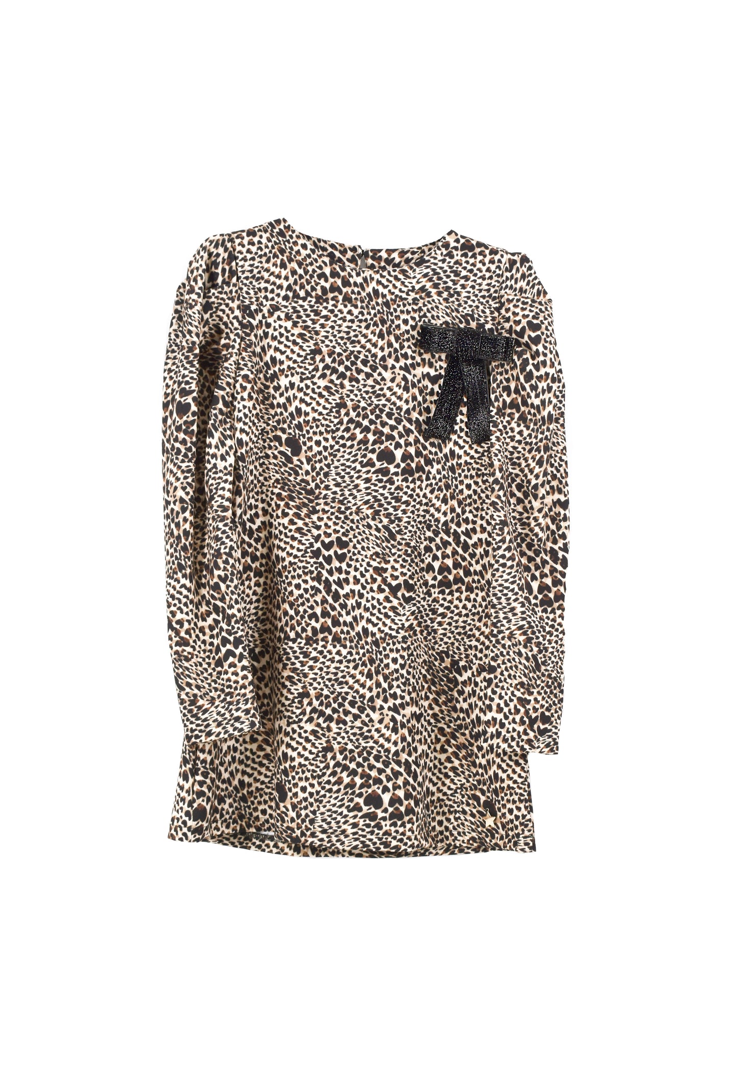 SEFF 女童泡泡袖连衣裙,配以斑点印花闪粉蝴蝶结胸针