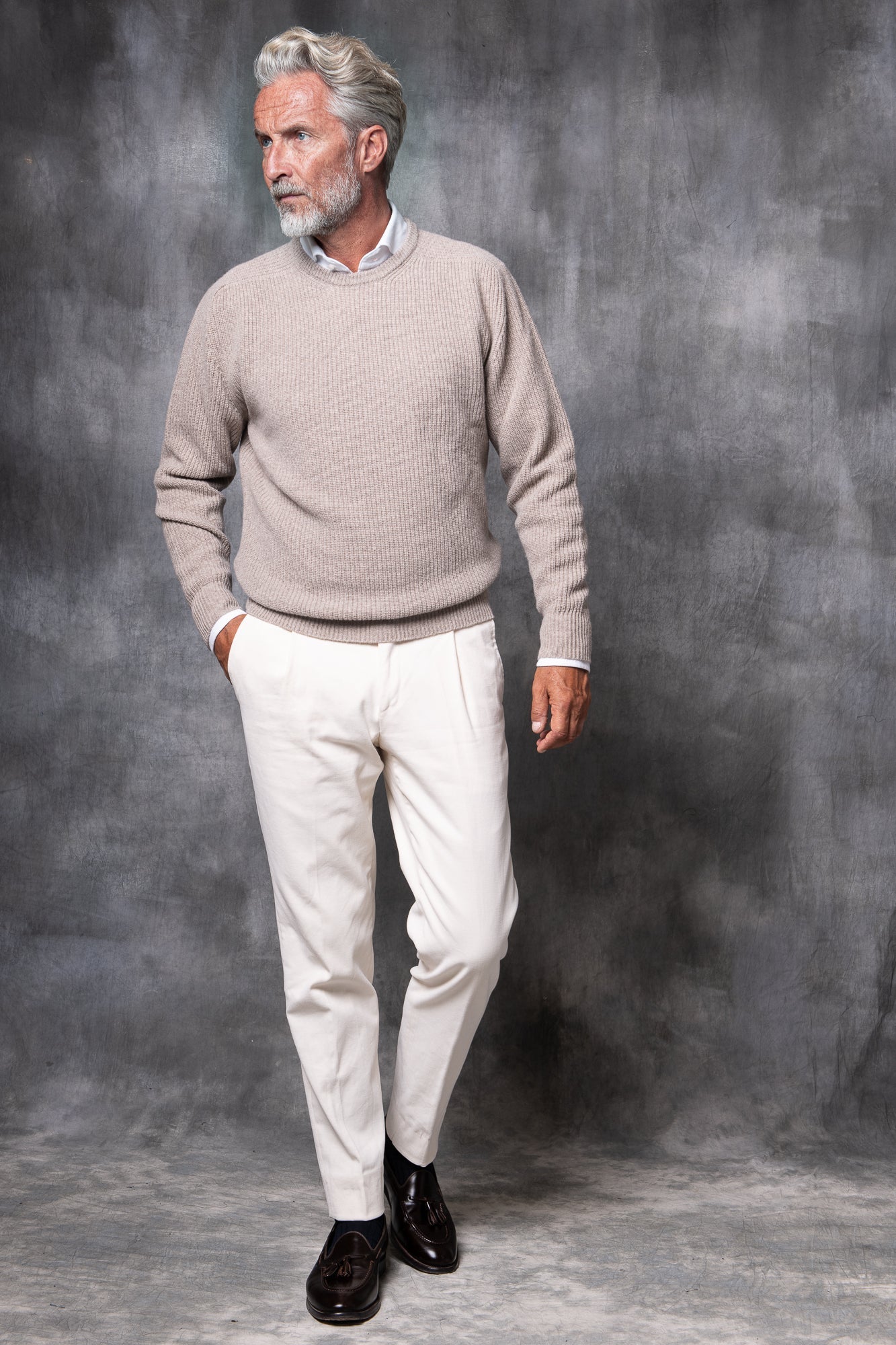 “Soragna Capsule Collection”米白色棉质长裤 - 意大利制造