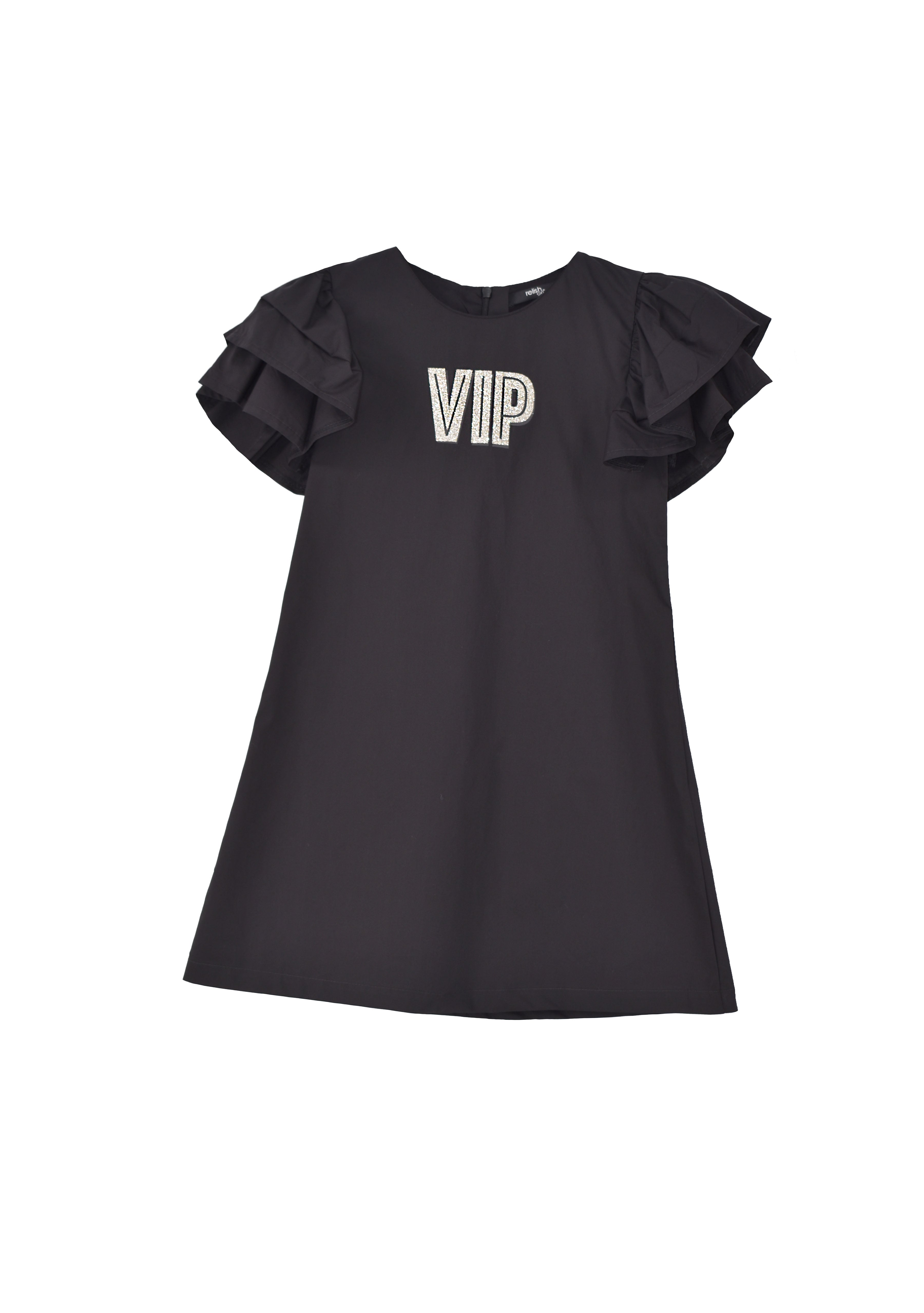 橙色 VIP 闪粉印花短款垂坠连衣裙