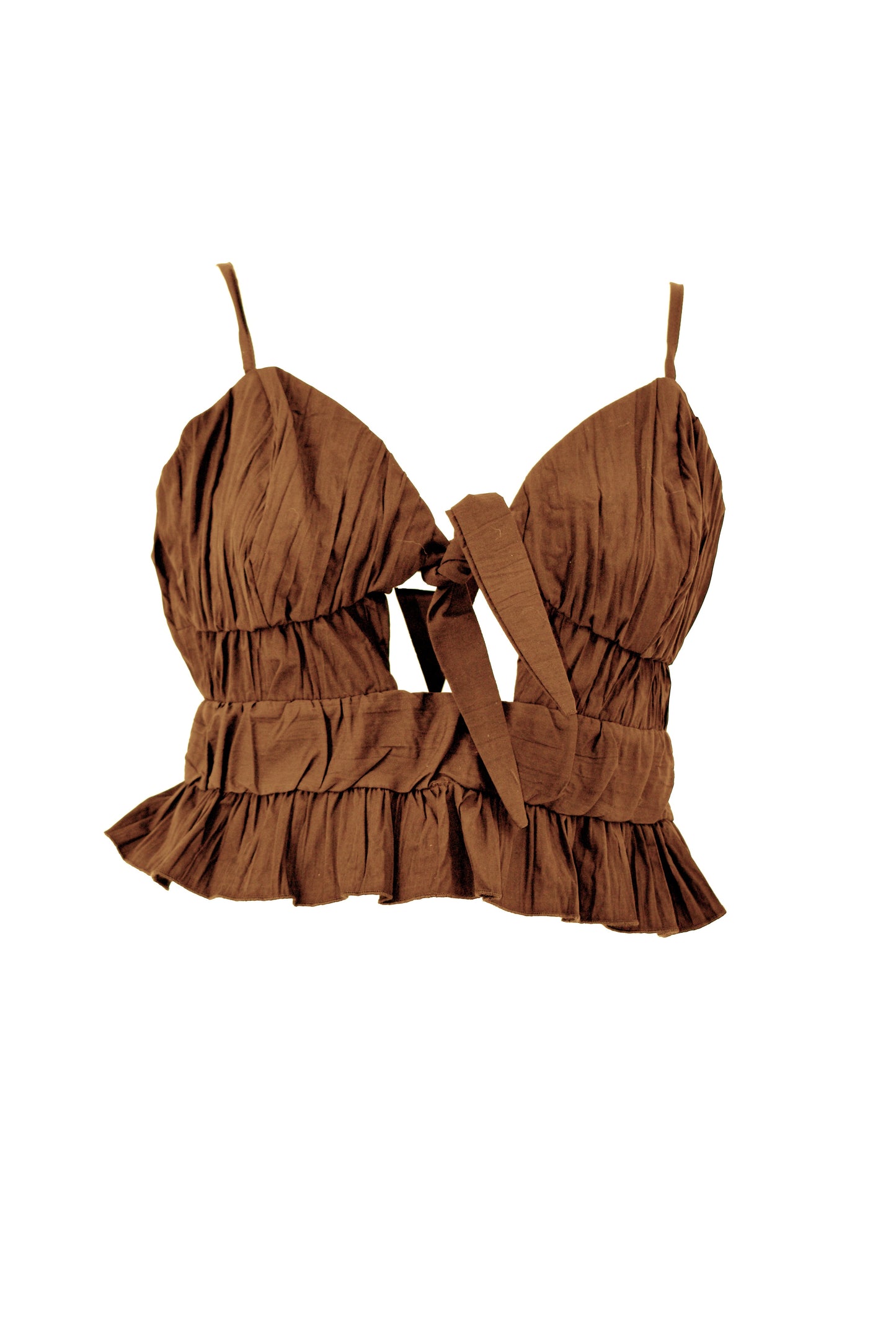 Crop-Top BONNI sc.cuore 配胸带，底部有荷叶边，褶皱效果