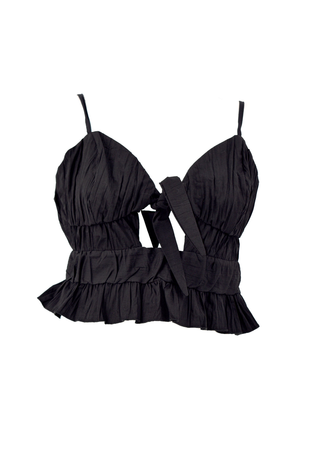 Crop-Top BONNI sc.cuore 配胸带，底部有荷叶边，褶皱效果