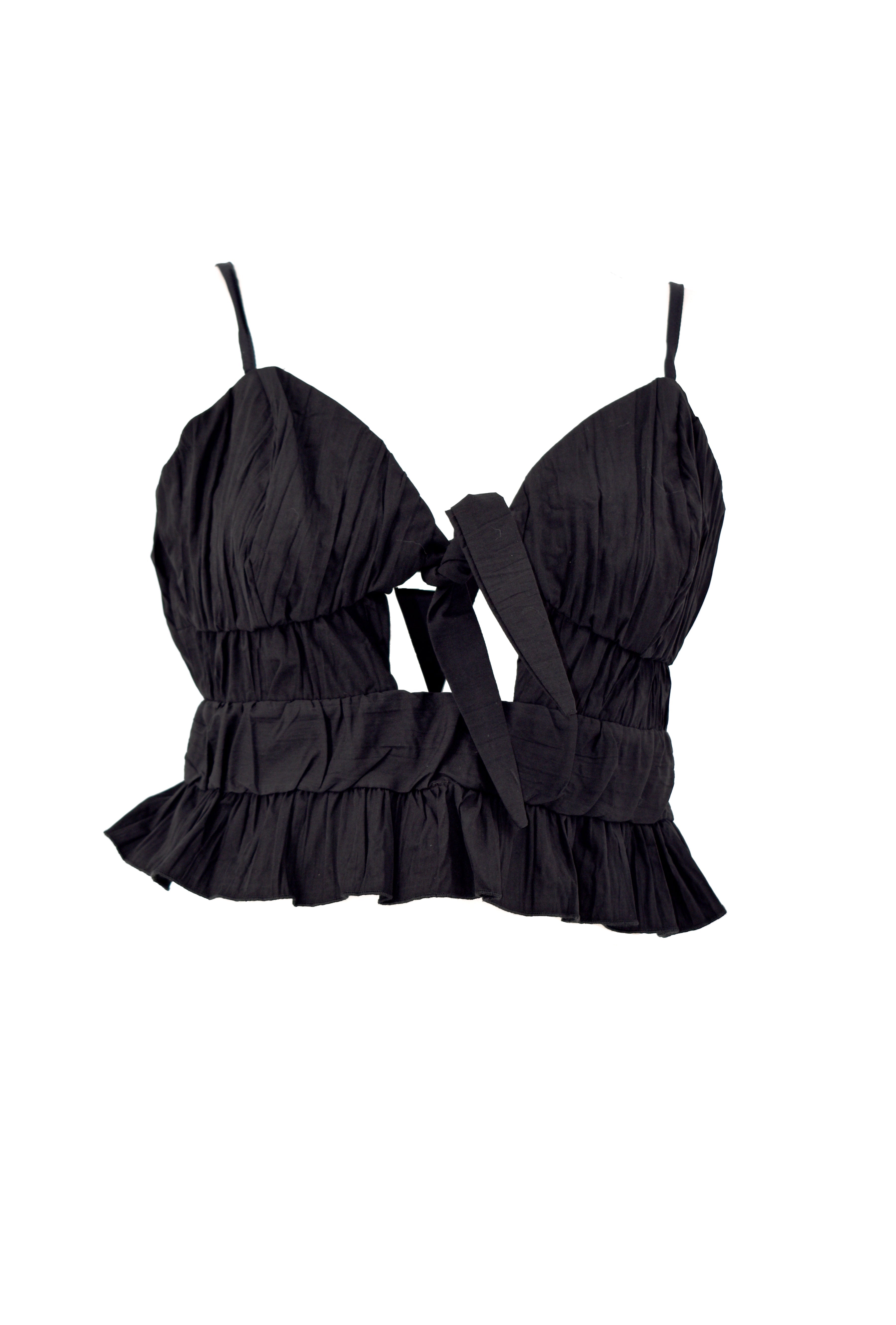 Crop-Top BONNI sc.cuore 配胸带，底部有荷叶边，褶皱效果