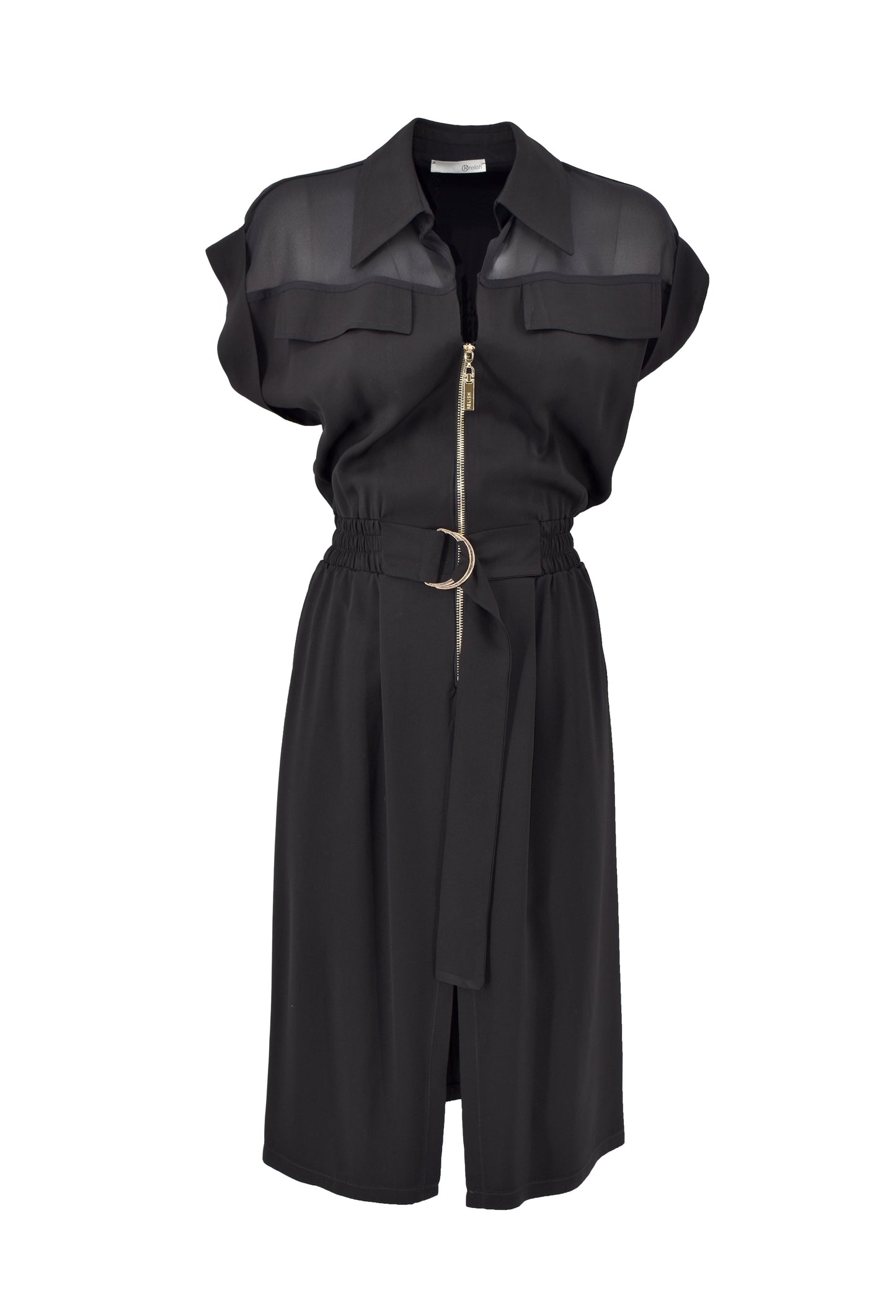 半袖 CLOUD 中长连衣裙，翻边加翻盖加拉链加松紧带双开衩