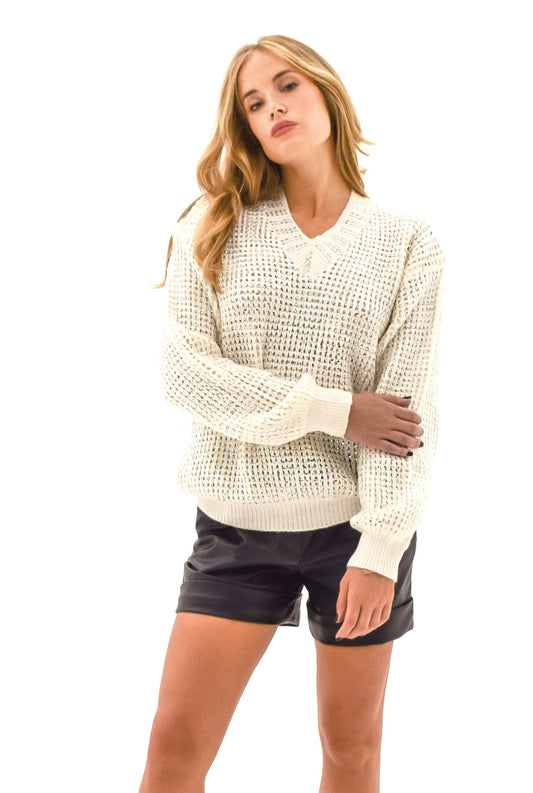 SCECVOLA V 领全水钻长袖毛衣