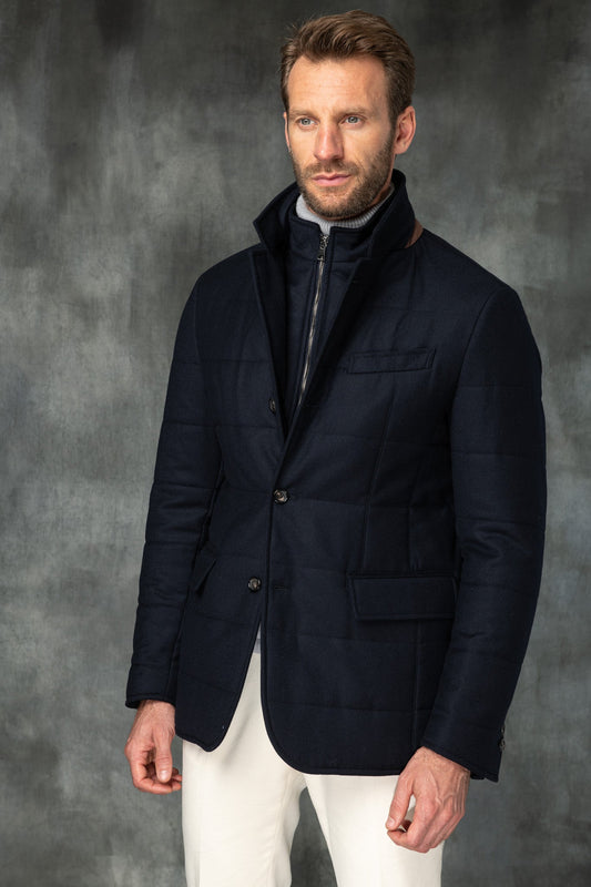 带有 Rain System® 的 Loro Piana 羊毛蓝色羽绒服 – 意大利制造