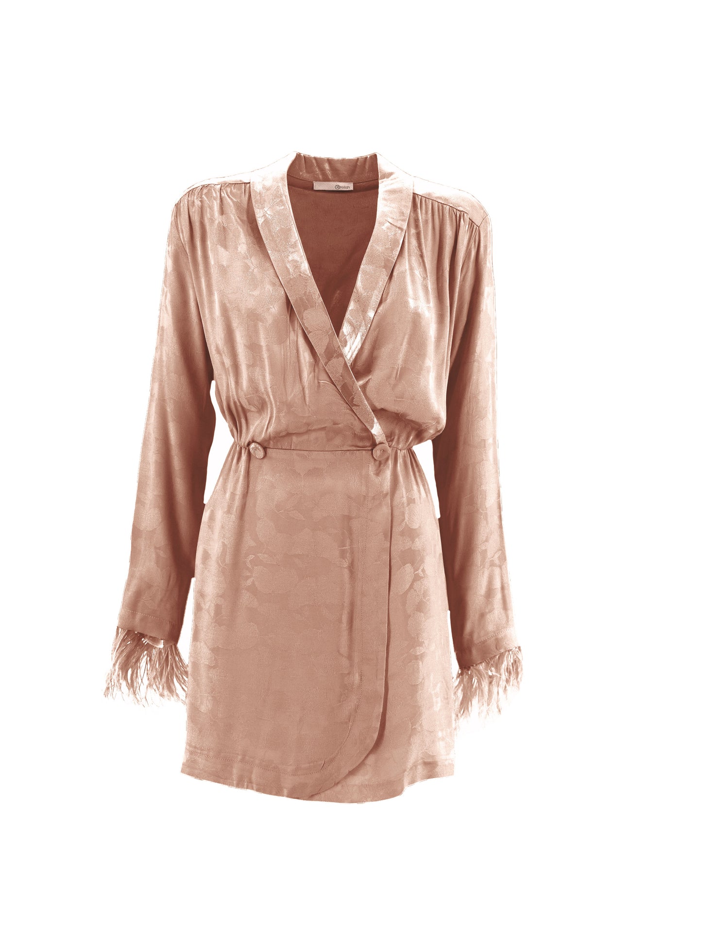 MASA 短款长袖羽毛交叉领拼接连衣裙