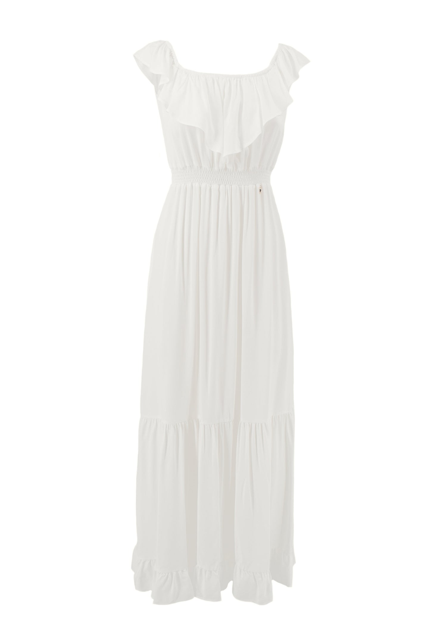 MENOTAX 长半袖翻盖连衣裙，带荷叶边加褶皱加 p.smock