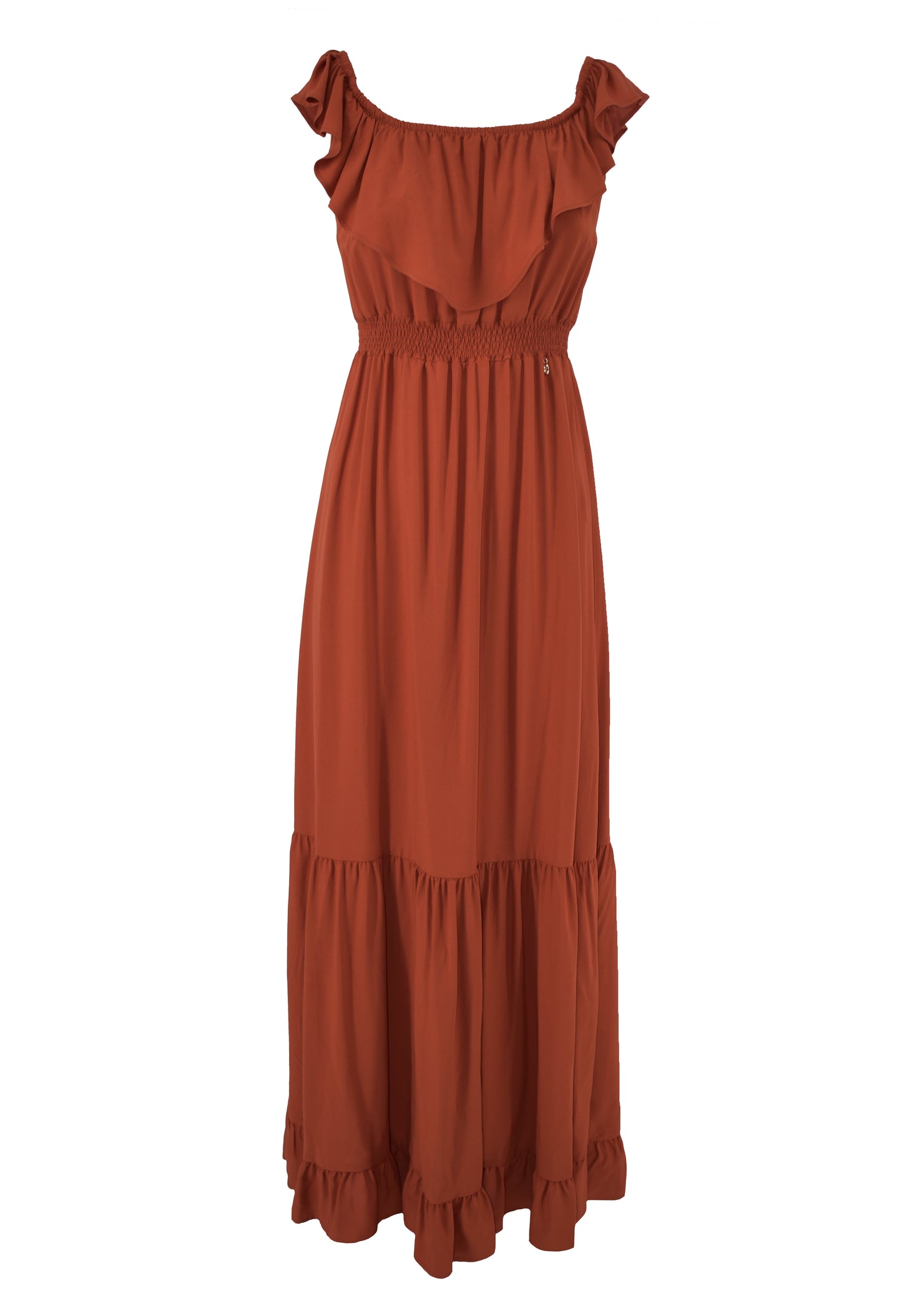 MENOTAX 长半袖翻盖连衣裙，带荷叶边加褶皱加 p.smock