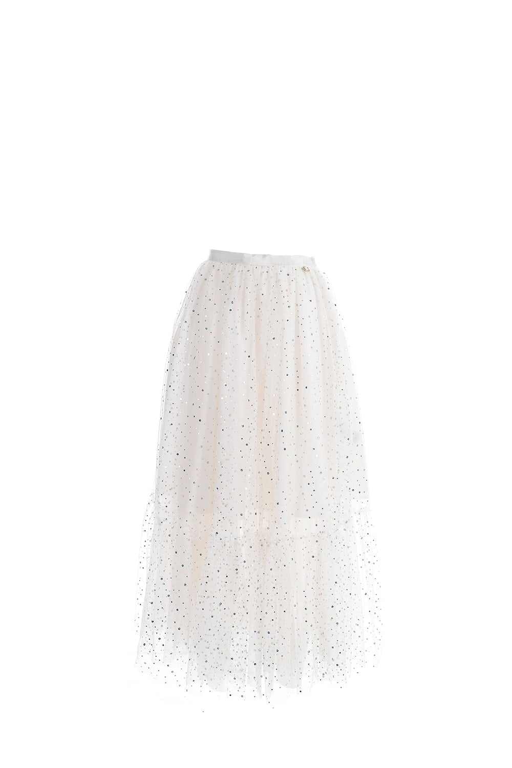 SINDY/薄纱荷叶边和虹彩应用长裙