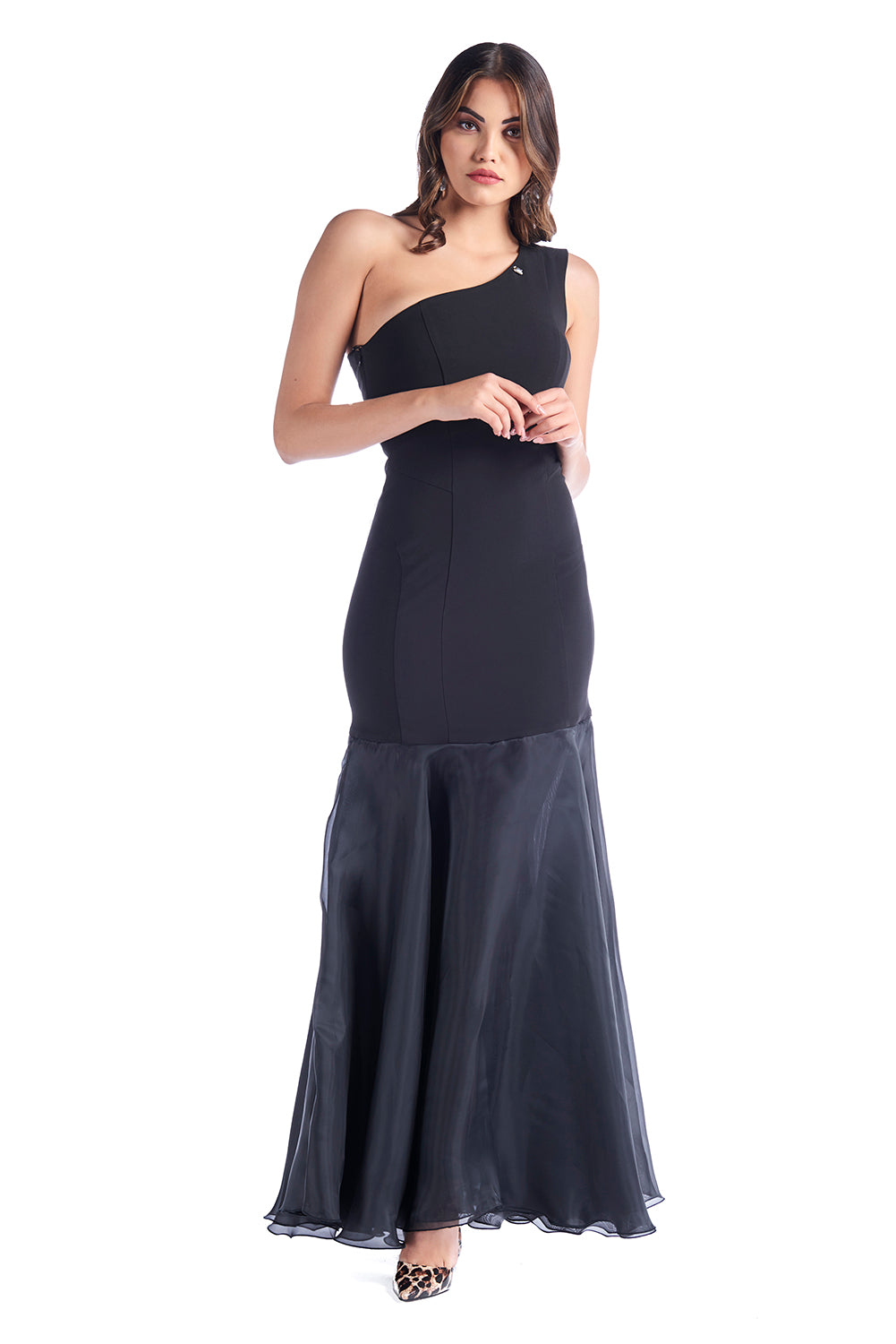 STARMESI 欧根纱荷叶边单肩鱼尾长裙