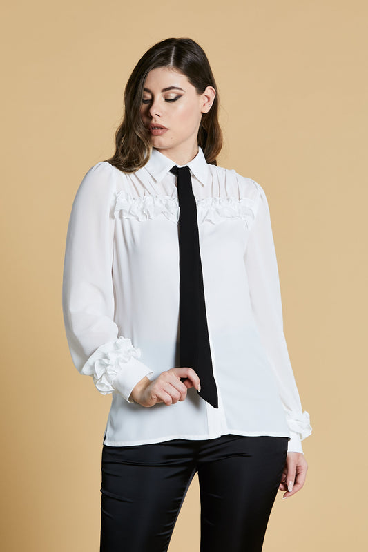 SIUET SHIRT 长袖荷叶边加领带