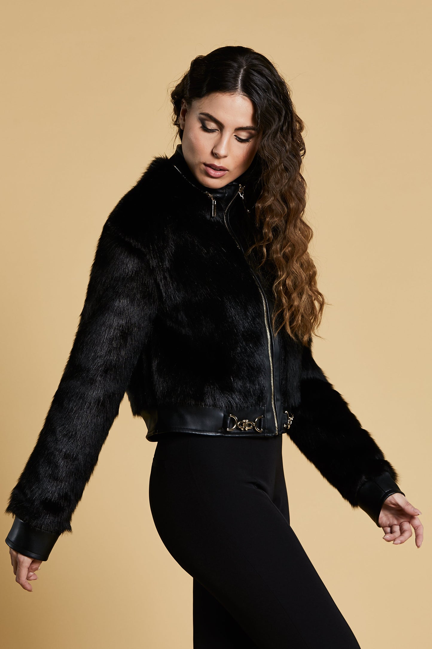 PUMA 人造毛皮长袖带拉链加人造皮革边缘加骑马搭扣