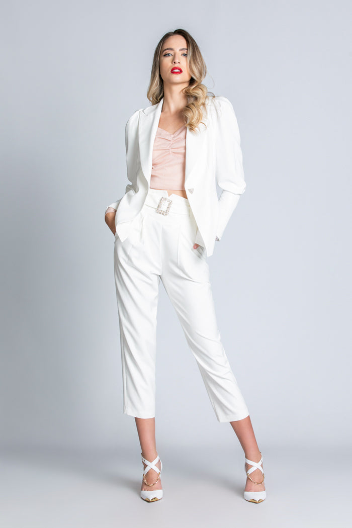 STANLEY 长款泡泡袖夹克，配以珠宝纽扣和口袋