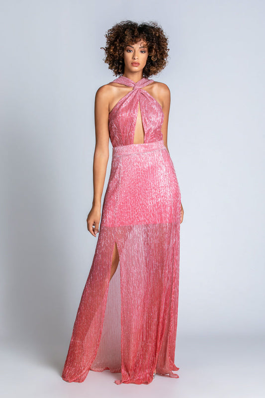 TOMORT 长款无袖连衣裙，交叉领口，下垂加阴影卢勒克斯开衩