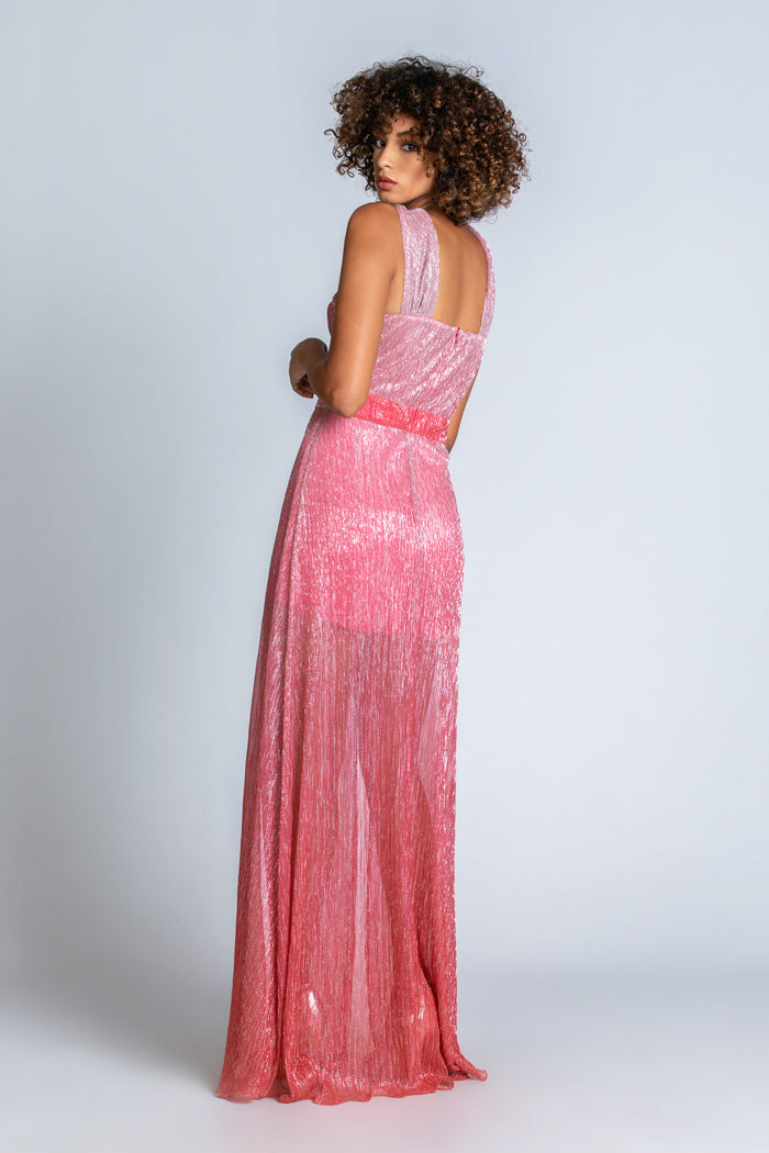 TOMORT 长款无袖连衣裙，交叉领口，下垂加阴影卢勒克斯开衩