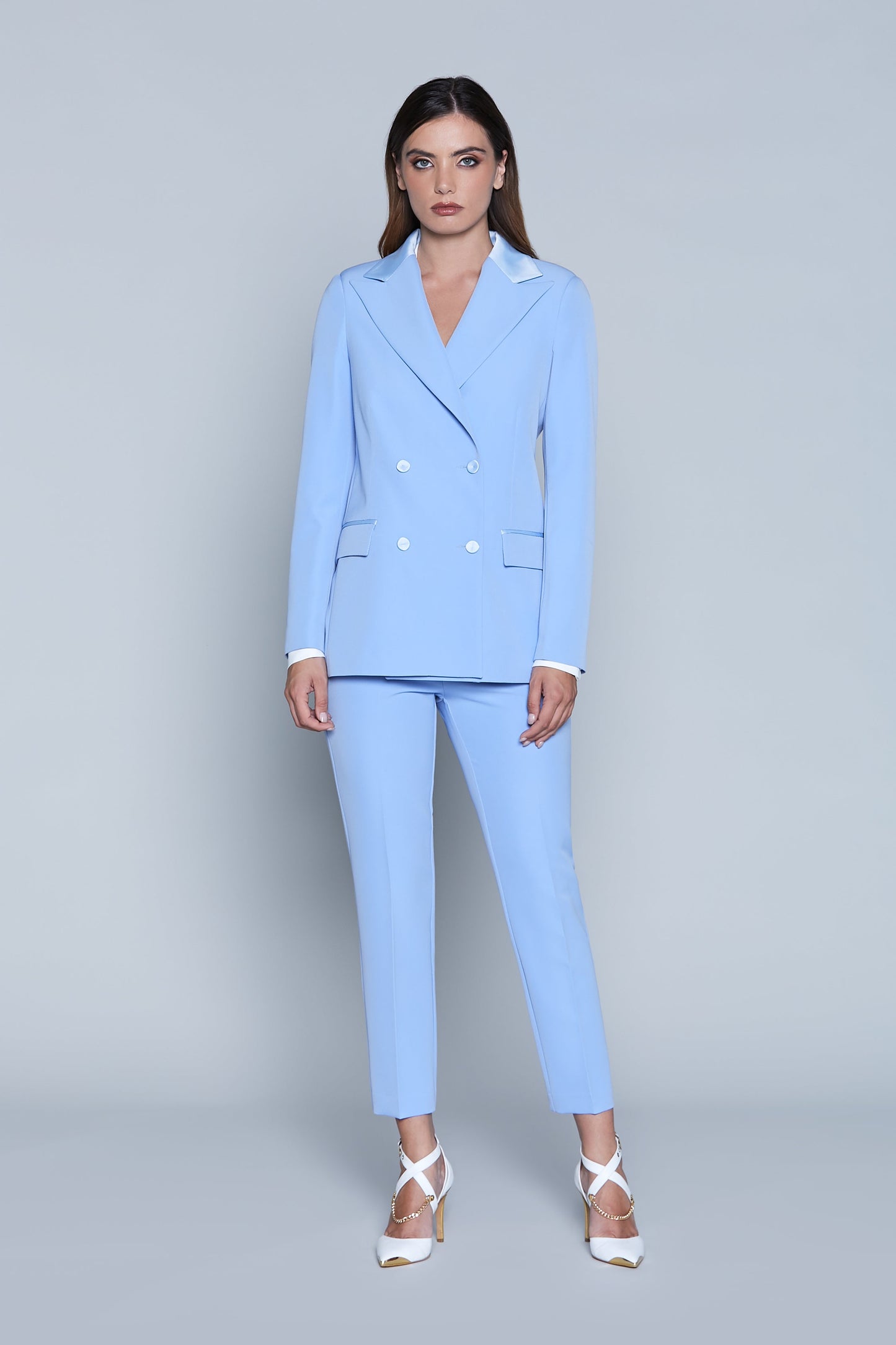 YUIO 长袖双排扣夹克，带口袋和缎面嵌件