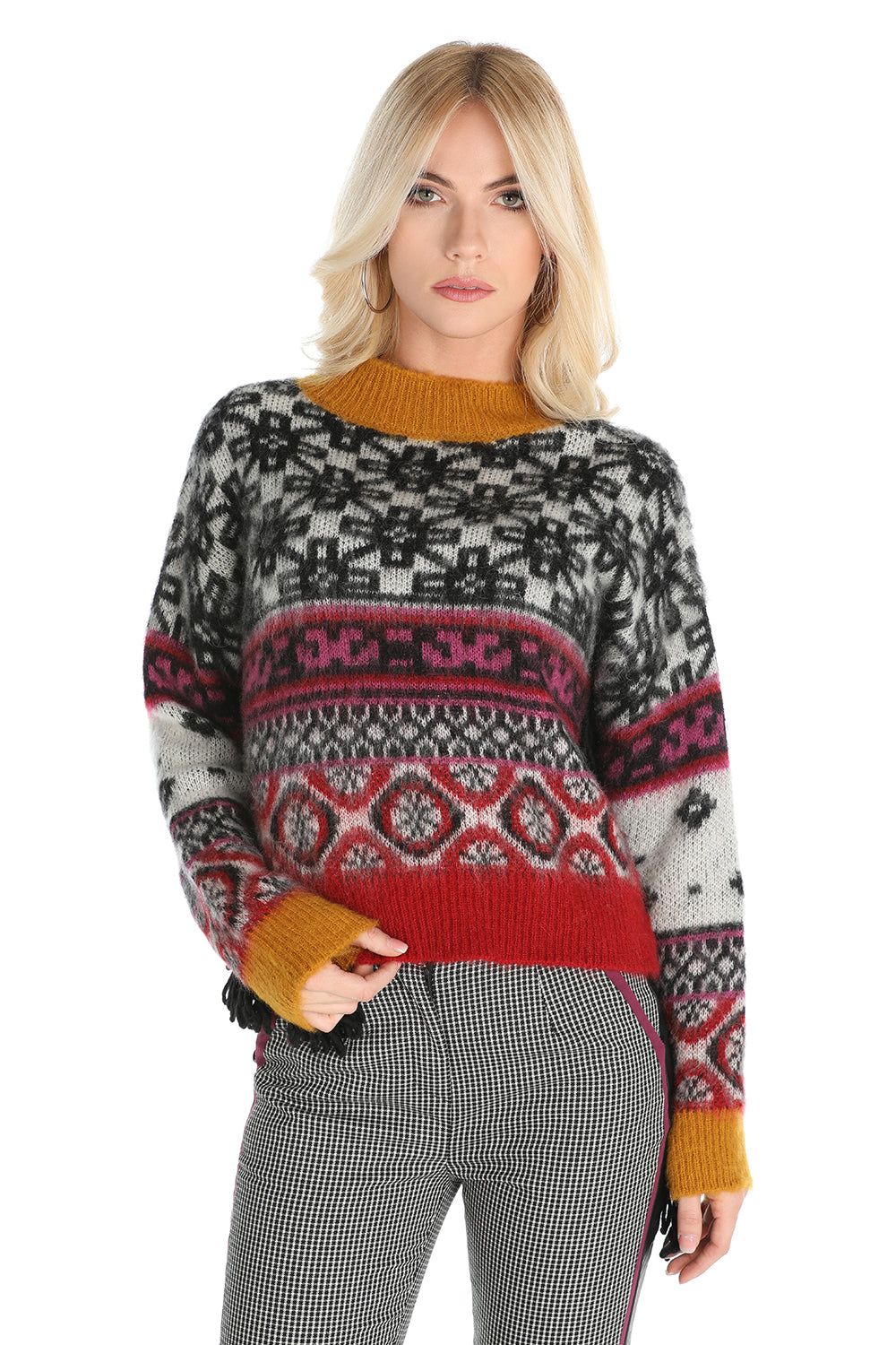 RIDER 民族图案流苏提花套头毛衣