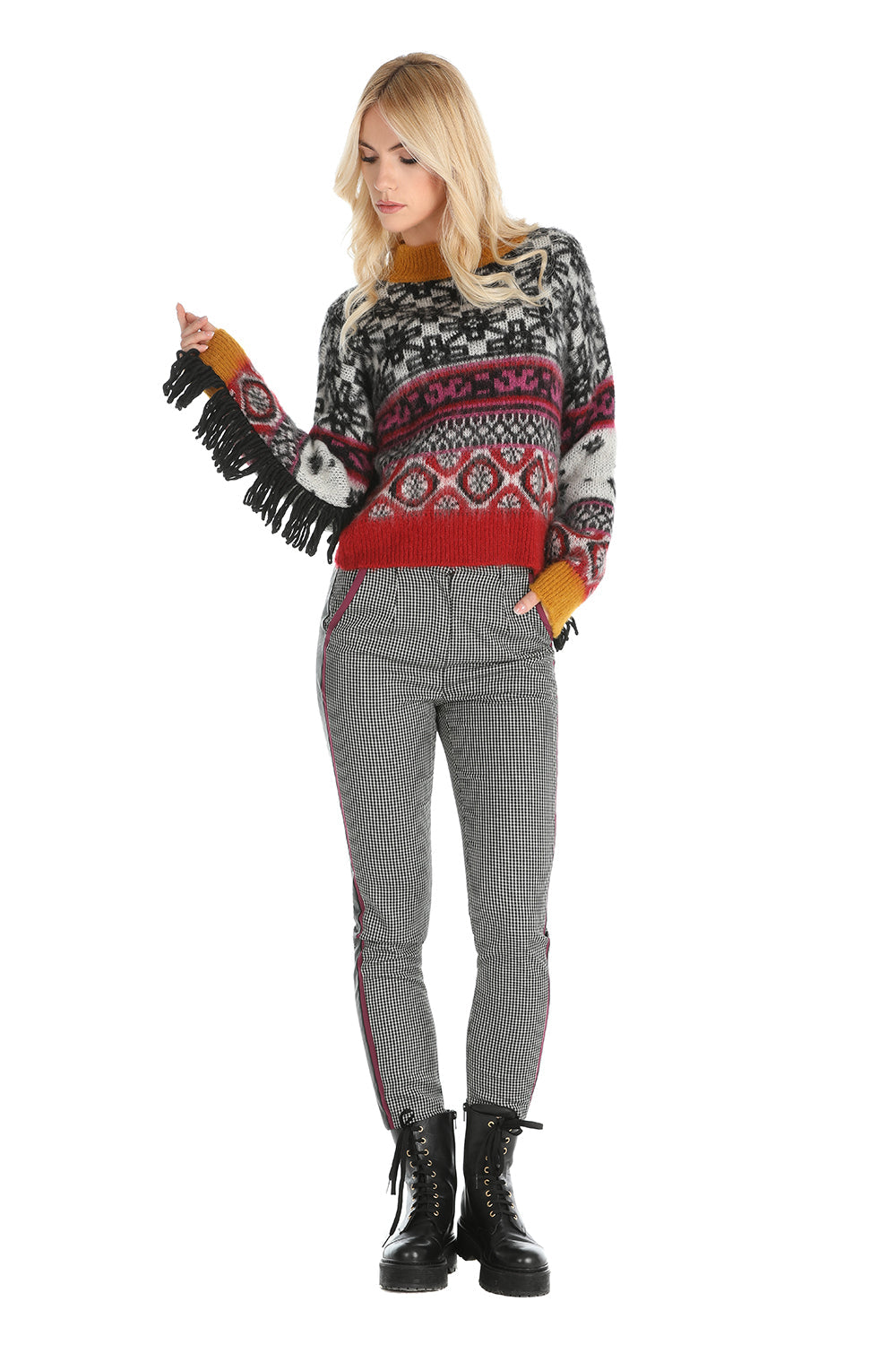 RIDER 民族图案流苏提花套头毛衣