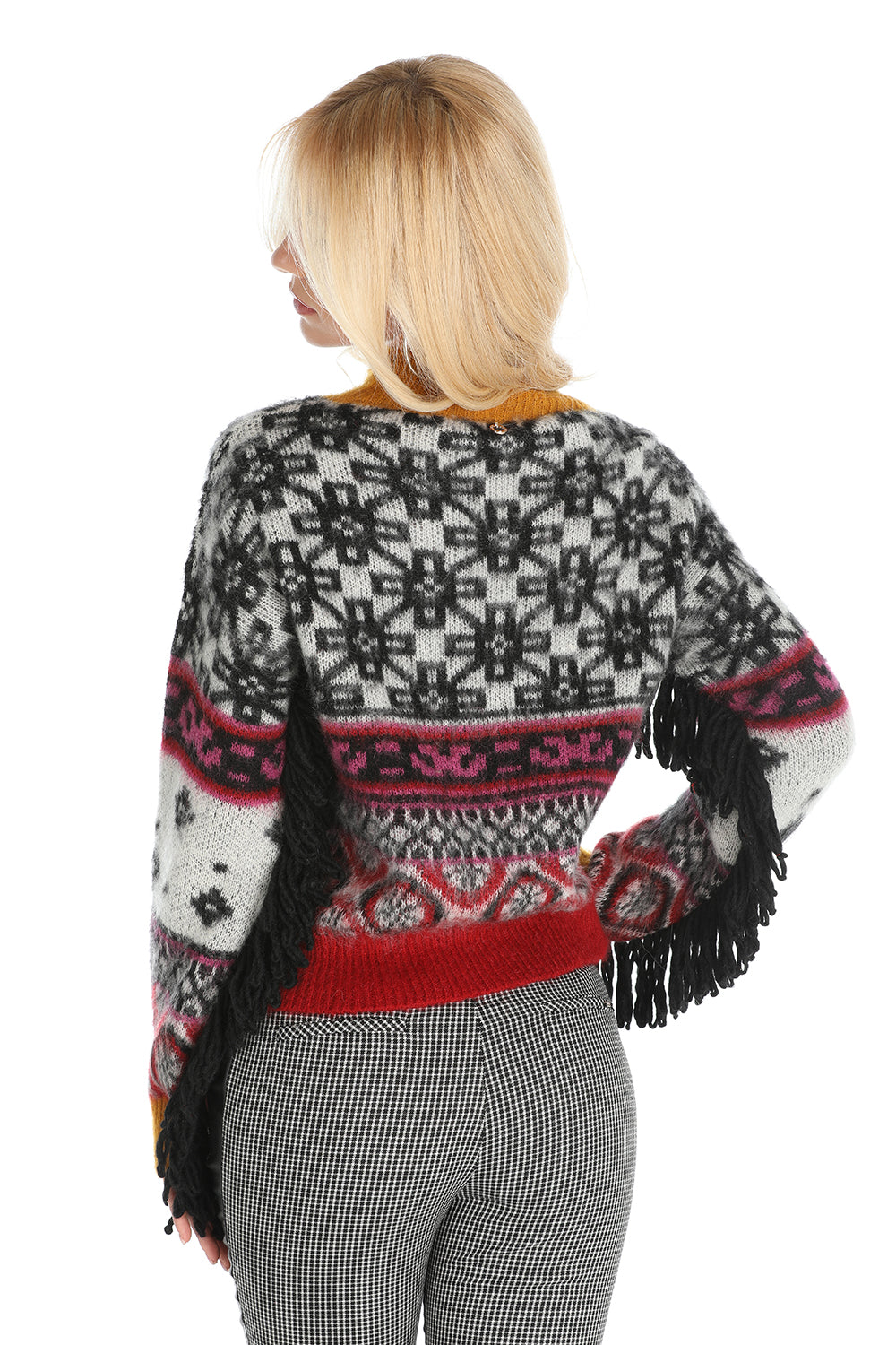 RIDER 民族图案流苏提花套头毛衣