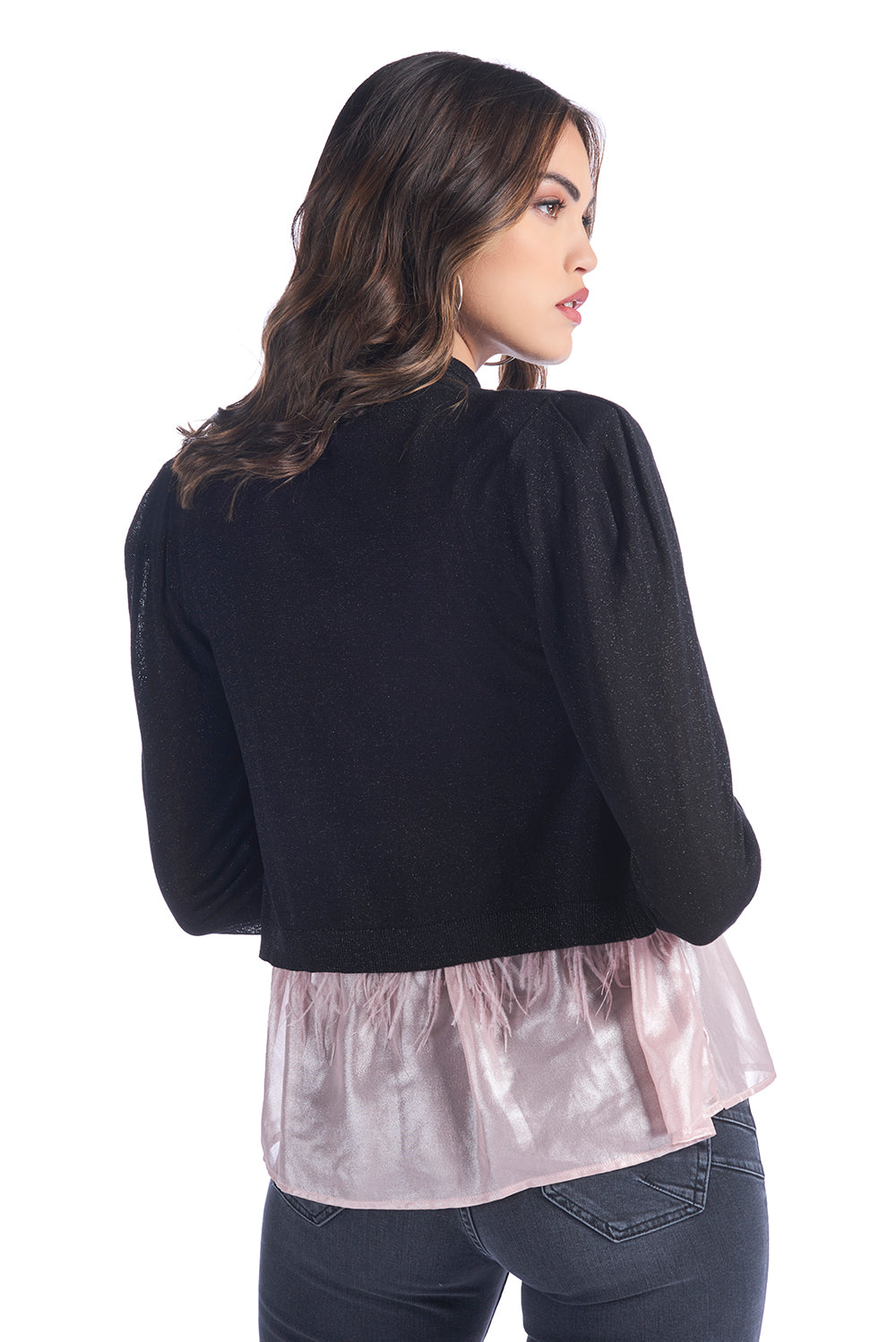 MARZIA 蝴蝶结金银丝短款开衫