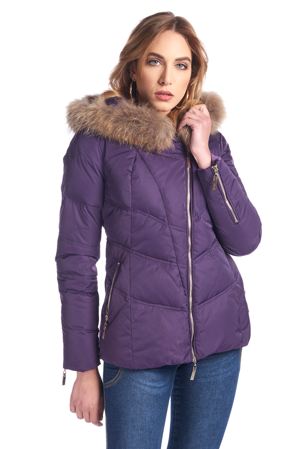 中长款羽绒服，横向拉链，宽松版型，带毛皮连帽 PILLARS/A