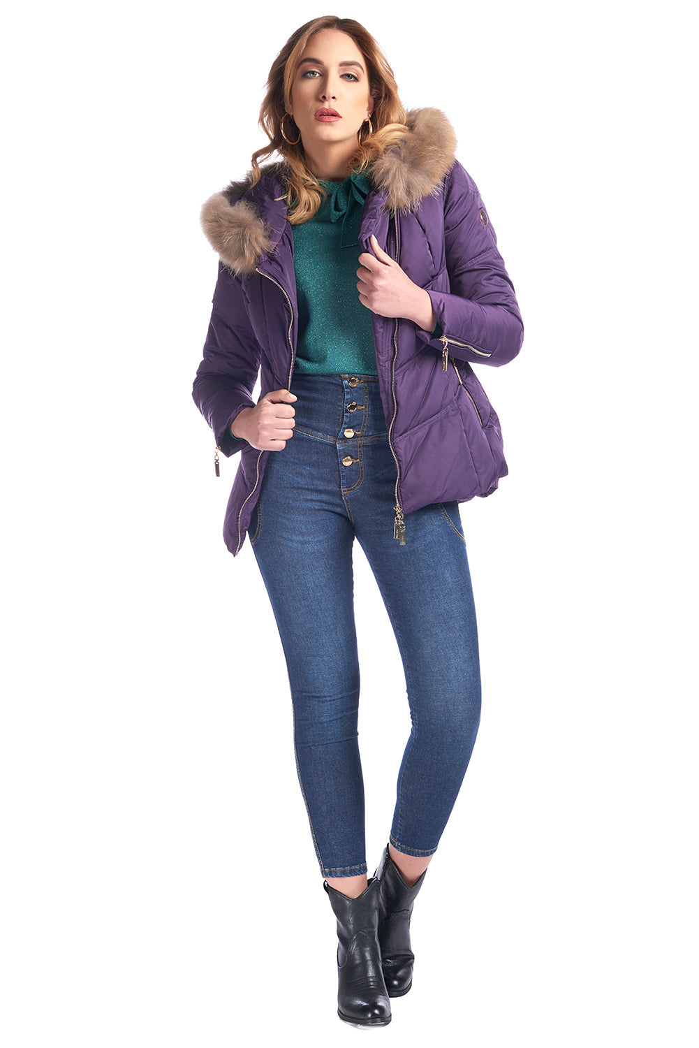 中长款羽绒服，横向拉链，宽松版型，带毛皮连帽 PILLARS/A