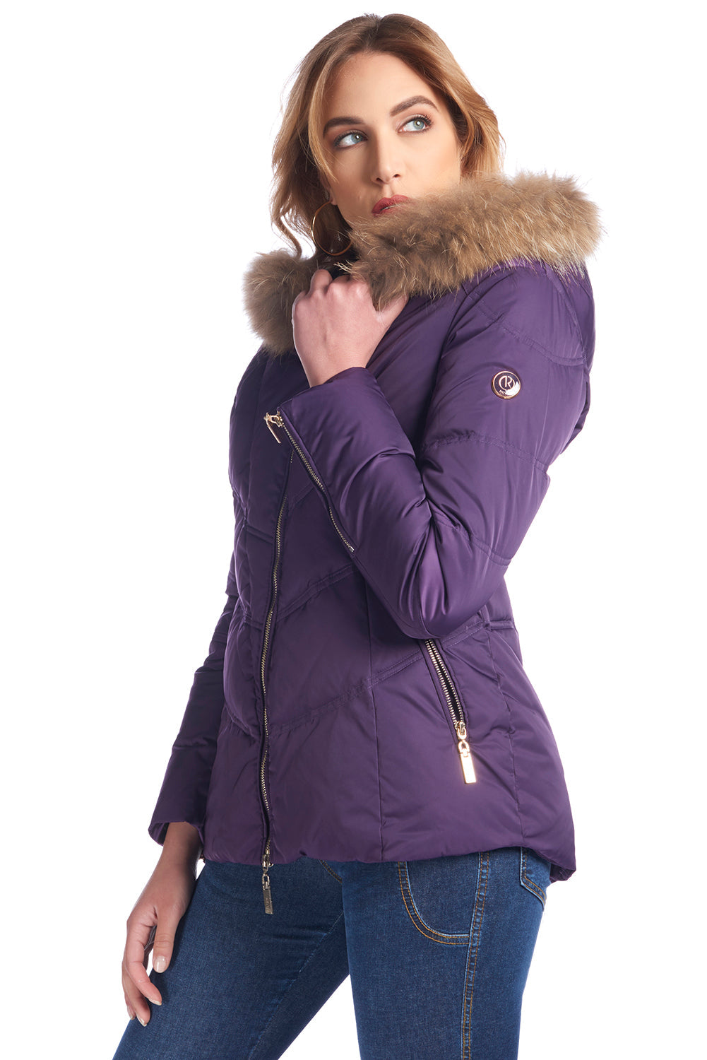 中长款羽绒服，横向拉链，宽松版型，带毛皮连帽 PILLARS/A