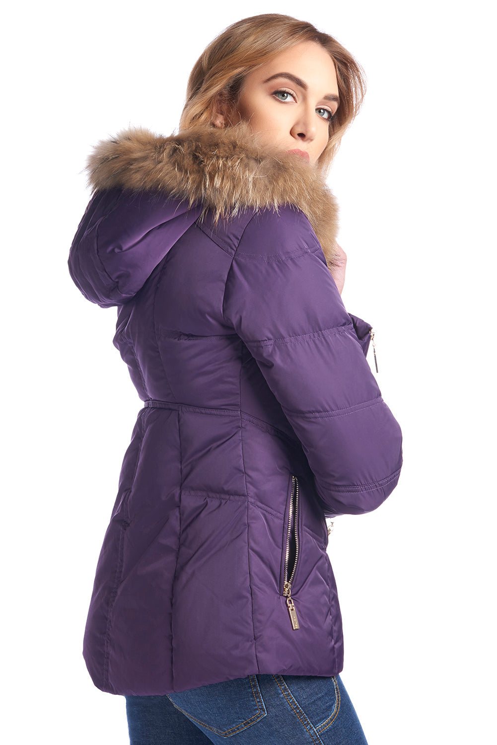 中长款羽绒服，横向拉链，宽松版型，带毛皮连帽 PILLARS/A