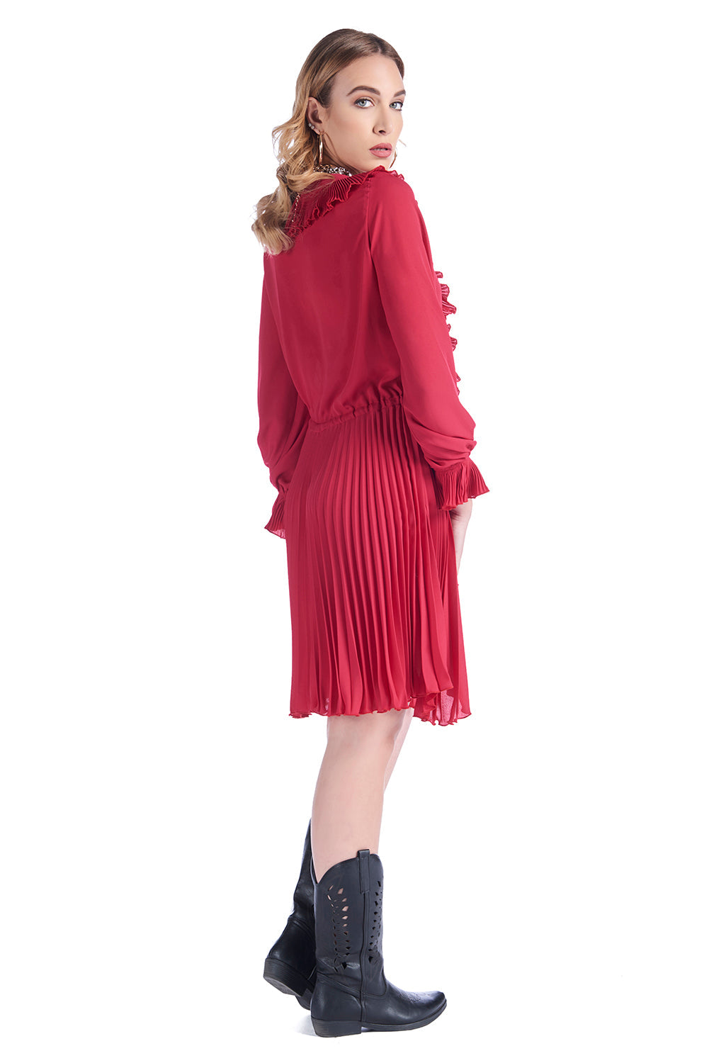 不对称裙身和 KIRTI 荷叶边连衣裙