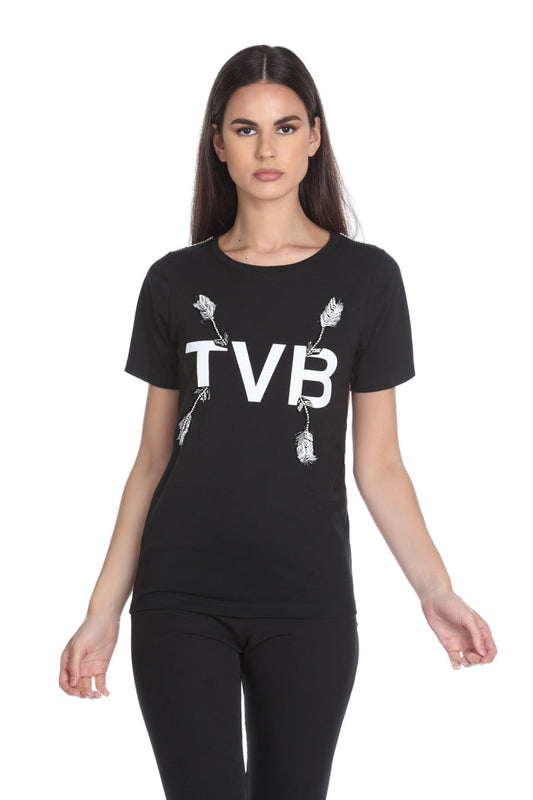 MANDRAKE 半袖 T 恤，带水钻轮廓加 tvb 印花加箭头贴片