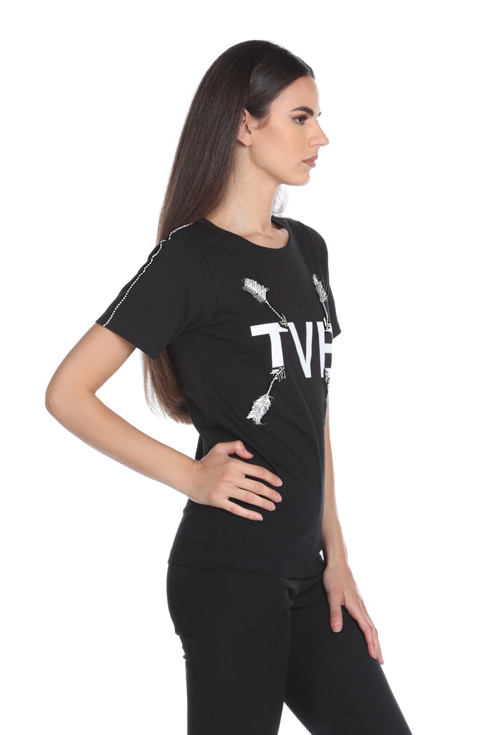 MANDRAKE 半袖 T 恤，带水钻轮廓加 tvb 印花加箭头贴片