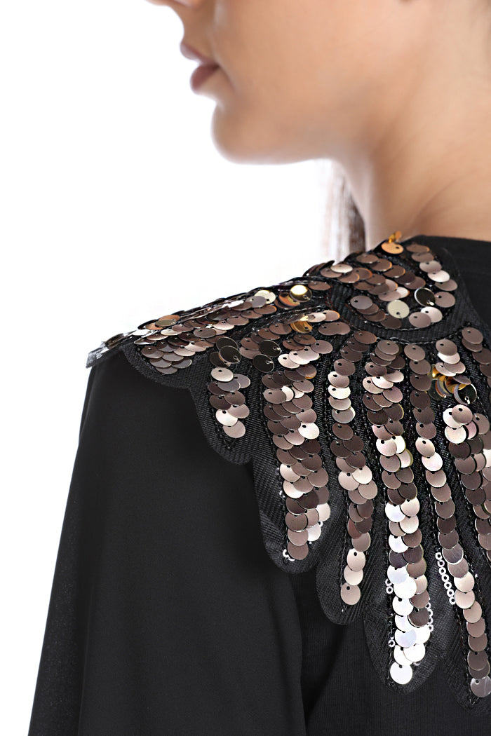 SALVY 翅膀贴饰印花长袖乔其纱 T 恤