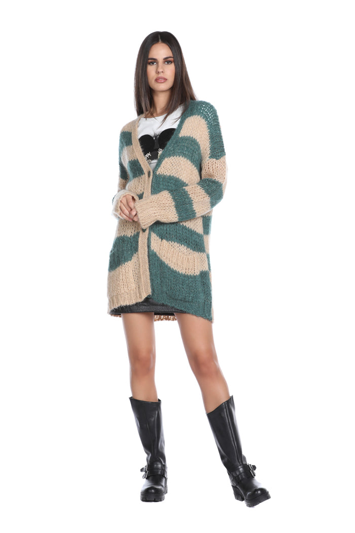 双色条纹口袋长袖 RYAN 开衫