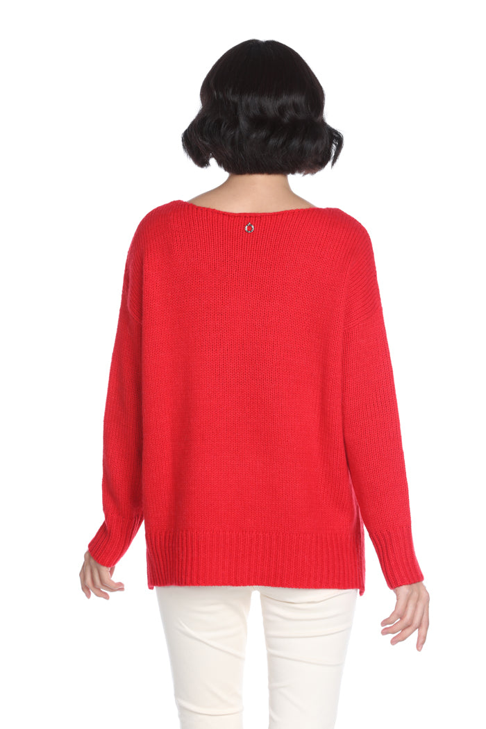 PUMPKIN 长袖毛衣，提花加流苏加开衩