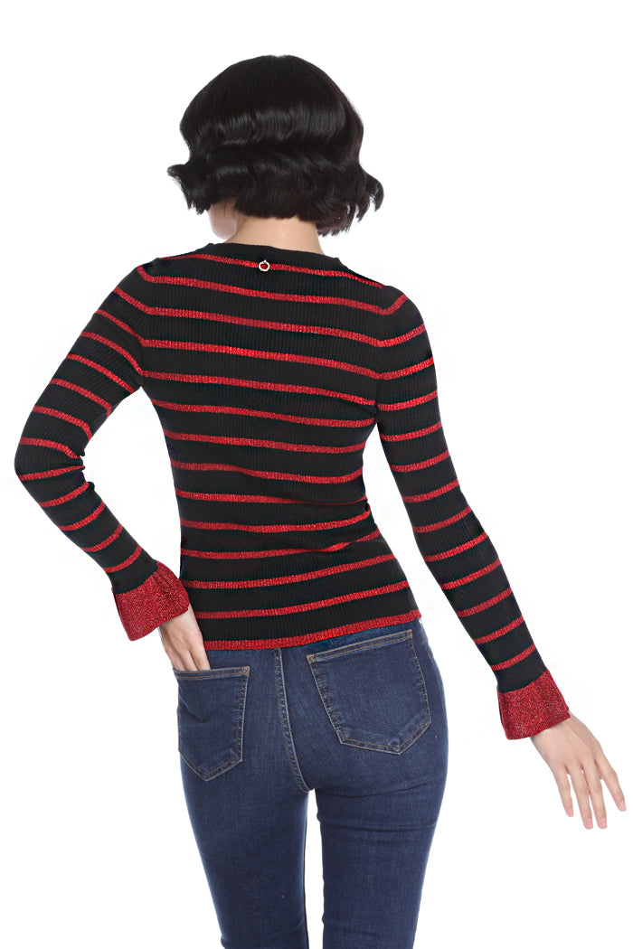 VIZIANA 金银丝背景条纹长袖毛衣