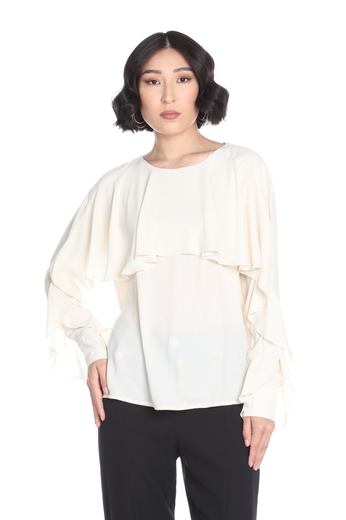 TONELLA 衬衫长袖带荷叶边加缝线加背部开衩