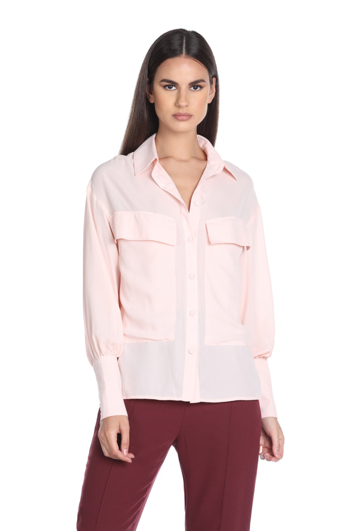 MARYT 长袖衬衫，带口袋，翻边袖口带双纽扣