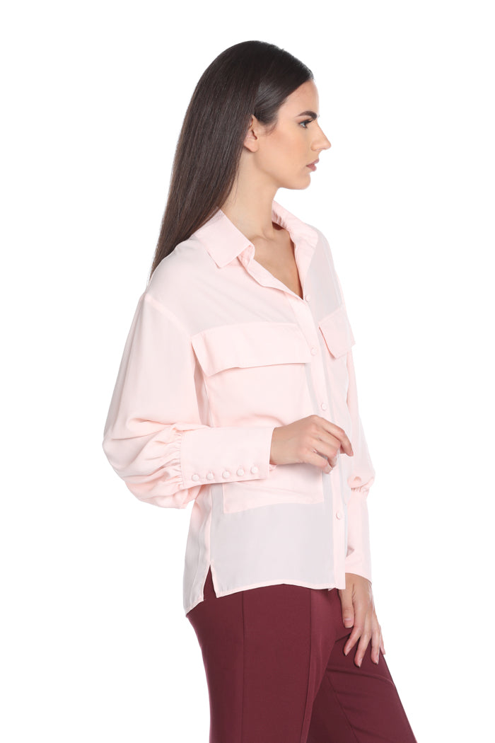 MARYT 长袖衬衫，带口袋，翻边袖口带双纽扣